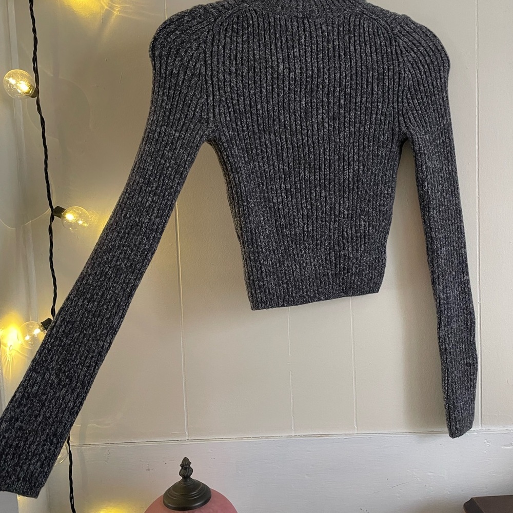Aerie Grey Ribbed Women's Cropped Half Zip Longsleeve Sweater Cover Casual Comfy - Picture 7 of 7